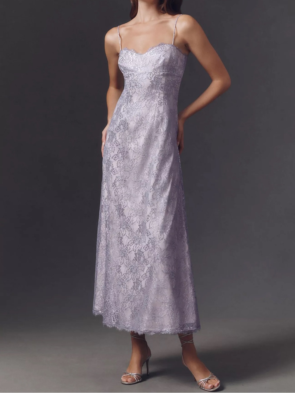 BHLDN Metallic Lace Midi Dress in Purple metallic size XS - Picture 11 of 11